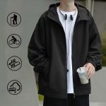 Men's Utility Windbreaker - Black Oversized Casual Rain Jacket with Hood - Image 2