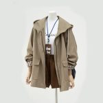 Women's Trench Coat with Hood - Khaki Oversized Utility Style for Petite