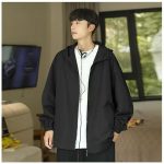 Men's Utility Windbreaker - Black Oversized Casual Rain Jacket with Hood