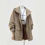 Women's Trench Coat with Hood - Khaki Oversized Utility Style for Petite - Image 2
