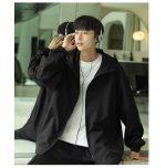 Men's Utility Windbreaker - Black Oversized Casual Rain Jacket with Hood - Image 3